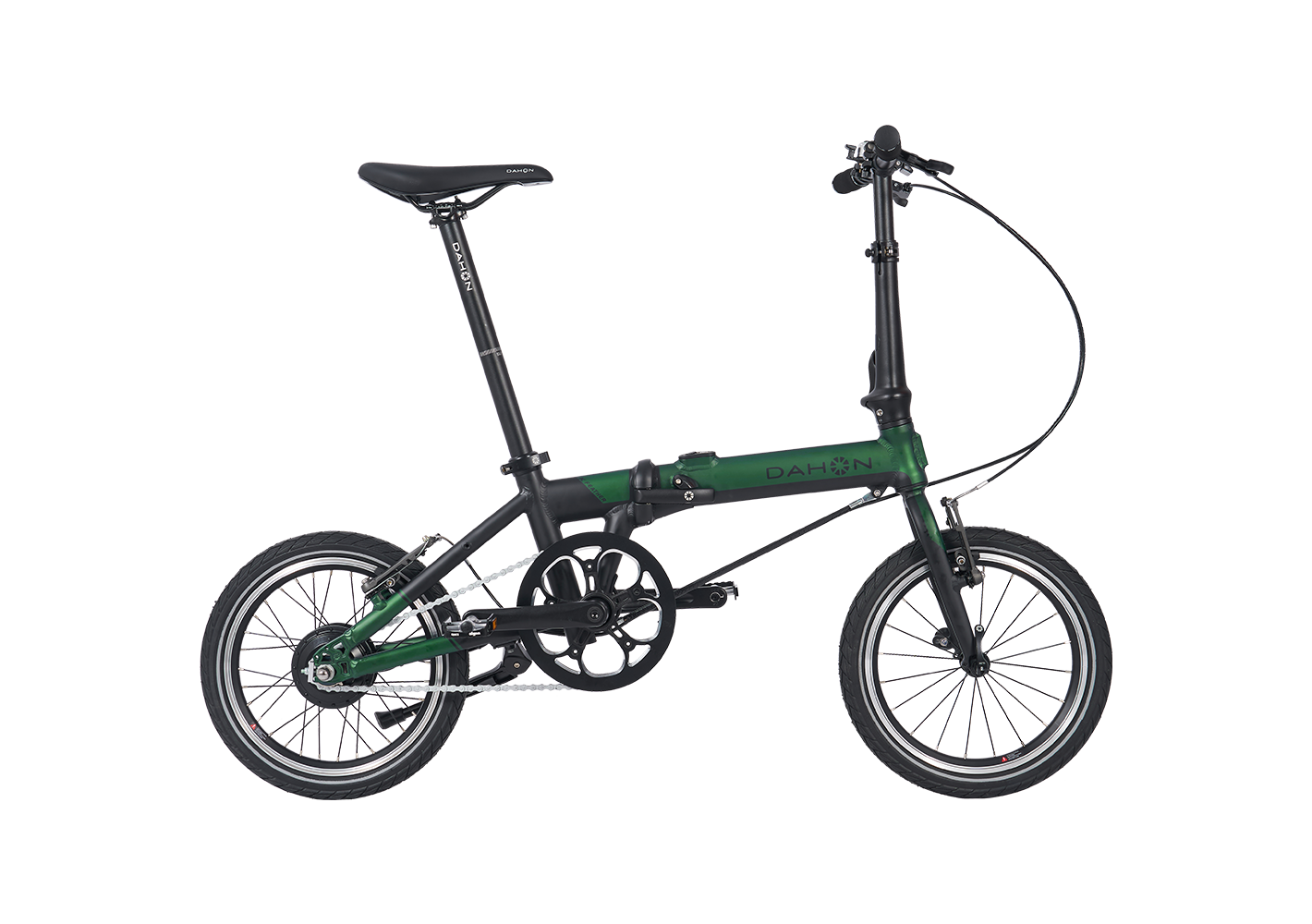 Ultra-lightweight dark green and black Dahon K-Feather folding e-bike with compact frame and small wheels.
